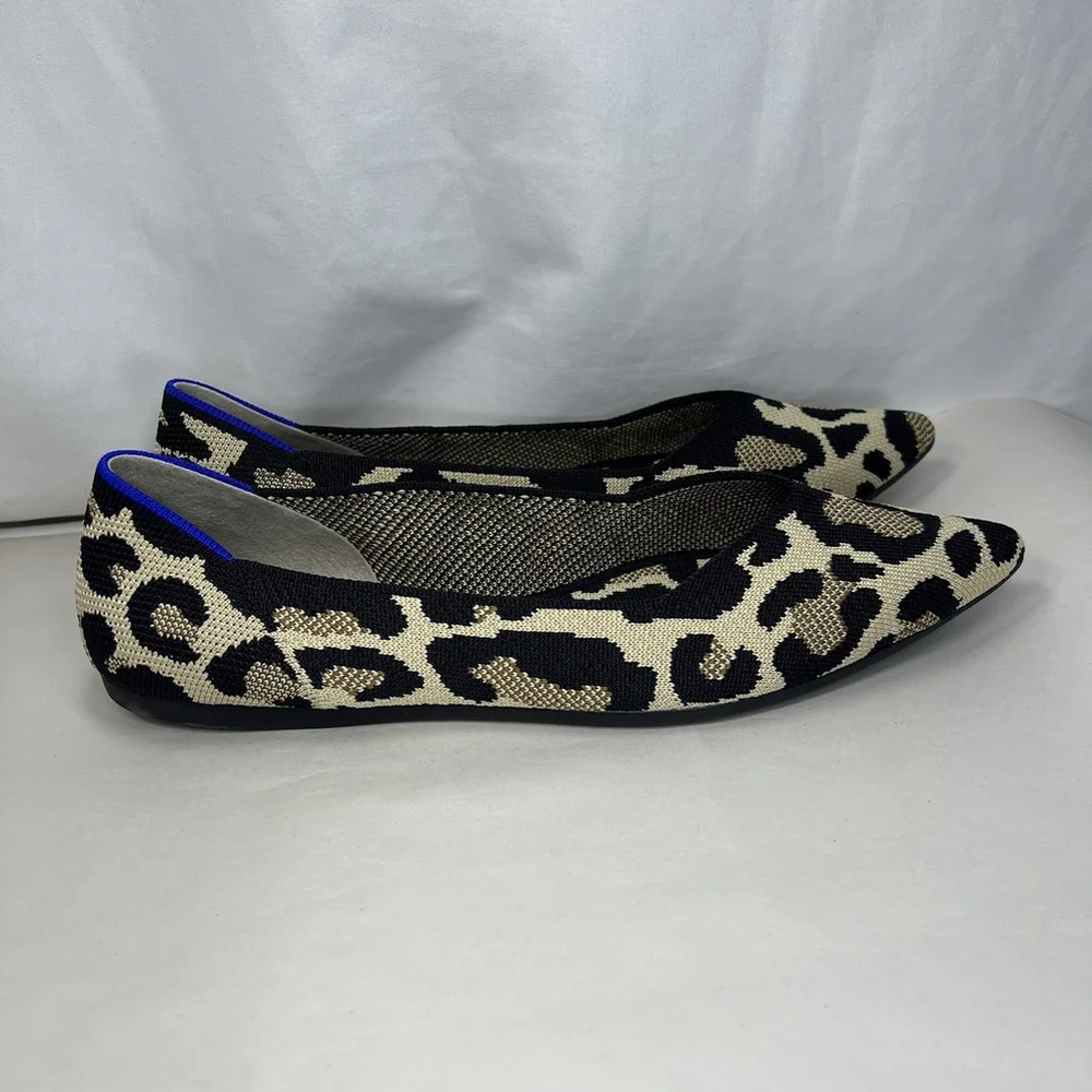 Rothy’s Pointed Toe Flats 11.5 Wild Cat Leopard Cheetah Soft Slip On Womens Shoe - Picture 9 of 13